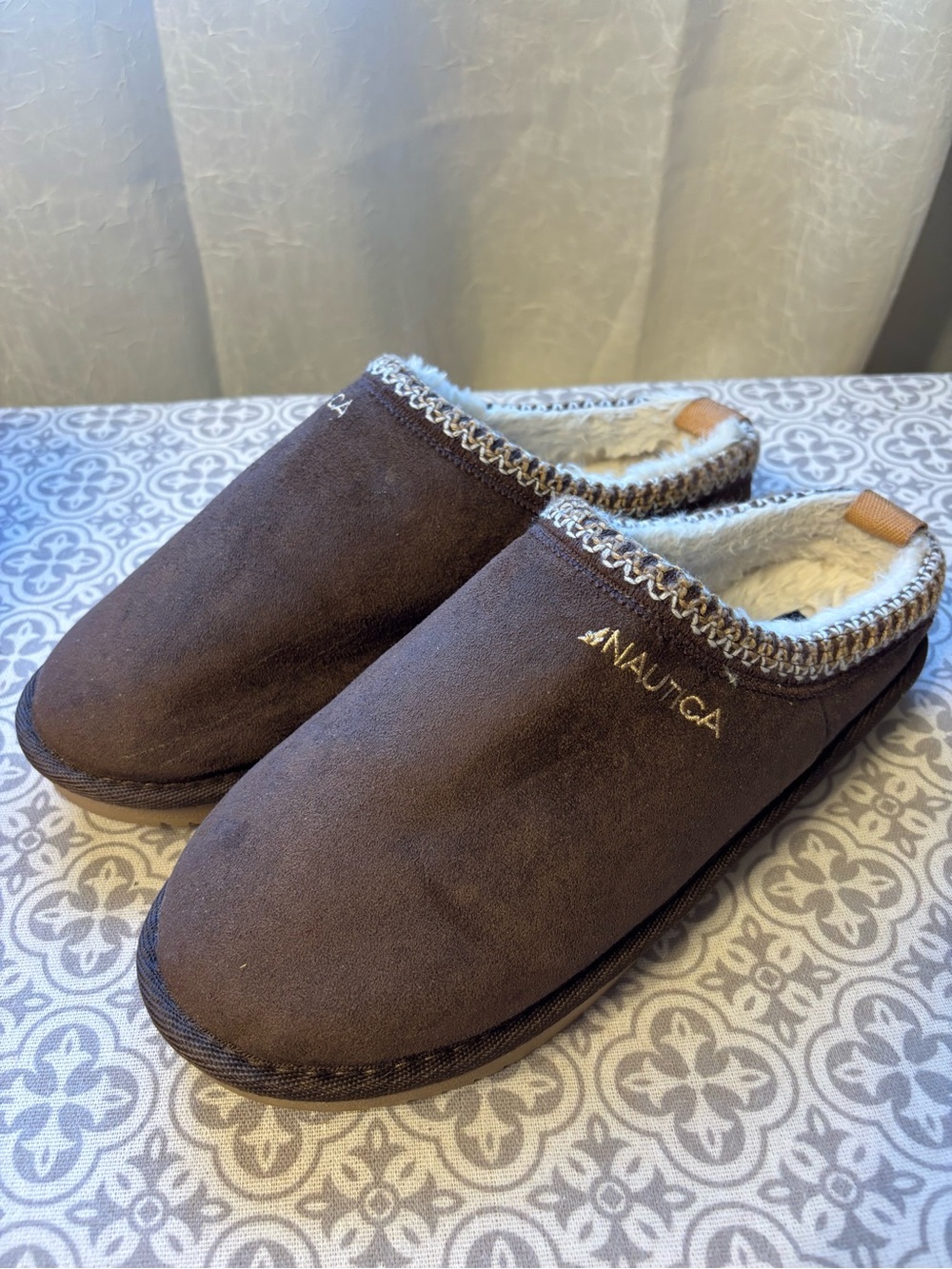 Nautica Women's Dark Brown Faux-Suede Slip-On Clog Slippers 9/10